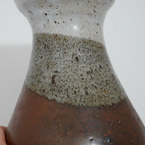 Mid Century Modern Clay Pottery Three Tone Minimalist Short Pitcher Vase - Picture 5 of 10